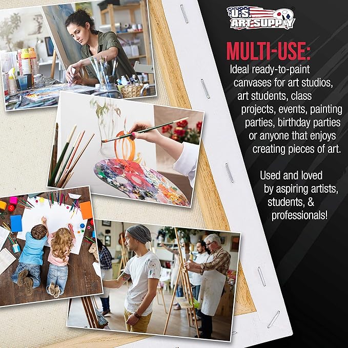 U.S. Art Supply Square Stretched Canvas for Painting 8x8 inch Gallery Depth 1-1/2" Thick, 5-Pack - 12oz Acrylic Gesso Triple Primed, Professional Artist Quality, 100% Cotton - Pouring, Oil Paint