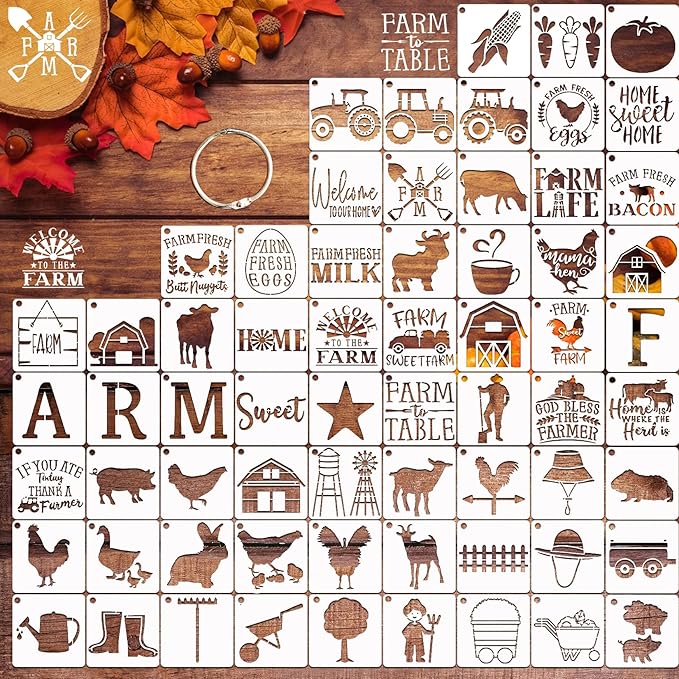 Small Stencils for Painting on Wood Reusable, 3 Inch Reusable Stencil for Craft Ornament Paint Template Stencils for Wall Card Rock Wood Signs Coasters Canvas Home Decor (Farm Animal)