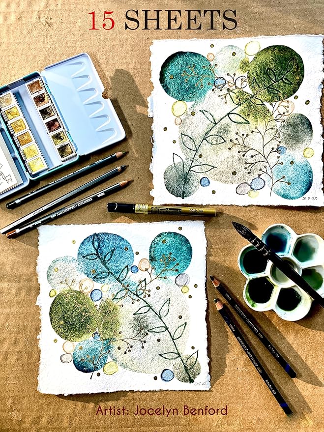 Wanderings Thick Handmade Watercolor Paper with Deckled Edge - 8"x8" - 500GSM Premium Painting Paper White Cold Press Watercolor Paper Textured Mixed Media Paper Made with Recycled Cotton - 15 Sheets