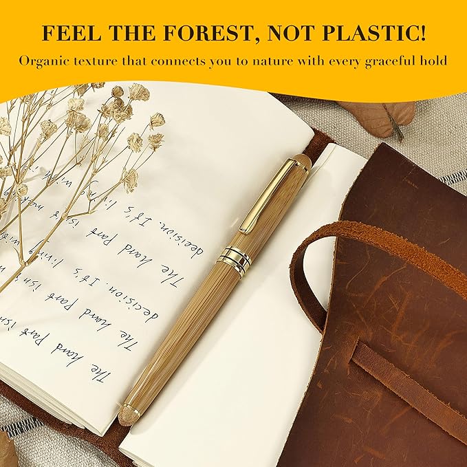 BEILUNER Luxury Wood Ballpoint Pen Writing Set,Bamboo-Elegant Nature Nice Gift Pen Set for Signature Executive Business Office Fancy Writing Supplies - Christmas Gift Boxed with Spare Refills (Black)