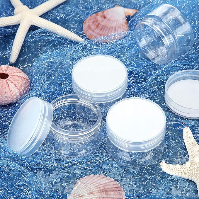 12 Pack 1 oz Plastic Container Jars with Lids Round Clear Travel Cosmetic Container Jars for Toiletries, Lotion, Cream, Ointments, Makeup, Rhinestone, Samples, Kitchen Storage (Clear)