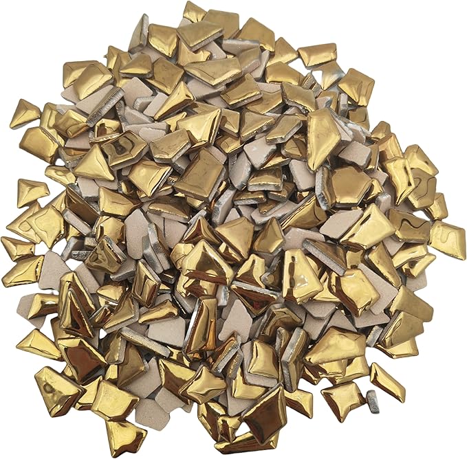 1.1LB Irregular Ceramics Mosaic Tiles, Mosaic Pieces Stones for DIY Mosaic Making Craft Hobby Arts Home Wall Decoration (Gold)