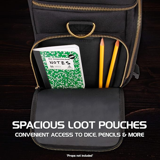 ENHANCE Tabletop DnD Bag - RPG Adventurer's Dungeons and Dragons Accessories Bag with Miniatures Storage, Mat Holder, DnD Dice & Token Pockets, Fits 4-8 Books, DM's Guide, Player's Handbook (Black)