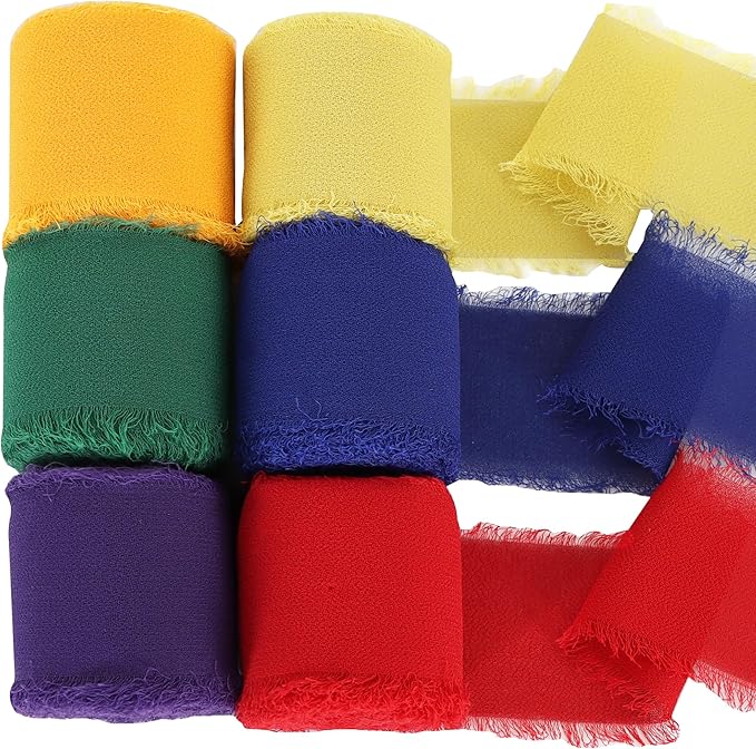 TONIFUL 6 Rolls Rainbow Set Chiffon Ribbon 1 1/2 Inch 5 Yards Fabric Silk for Gift Wrapping, Wedding Party Decoration, Flower Bouquet, Bows Making, DIY Crafts