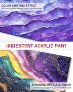 Nicpro 8 Colors Iridescent Acrylic Paint, 8.45oz / 250ml Large Bulk Metallic Acrylic Paint,Color Shifting & Non-Toxic Art Painting Supplies For Canvas Fabric Rock Wood with Color Wheel