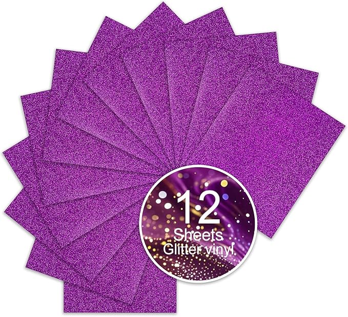 Fuchsia Glitter HTV Sparkly Heat Transfer Vinyl – 12 Pcs 12x10Inch Iron-On Vinyl Sheets for T‑Shirts & DIY Craft Gifts, Easy to Cut & Weed, No‑Flake & Washable, Work with All Cutter Machines