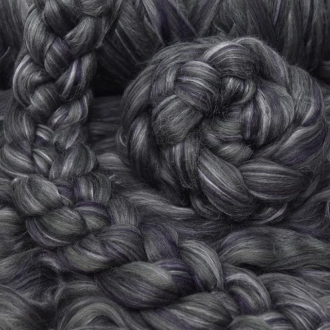 Merino Silk Luxe Tonal Designer Blend. Superfine Merino, Mulberry Silk, Tussah Silk. Top Roving for Spinning or Felting. Twilight 4oz