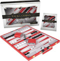 Backgammon Set 15 inch, Medium - Classic Board Game for Adults and Kids with Premium Leather Case - Includes Strategy & Tip Guide (Red)