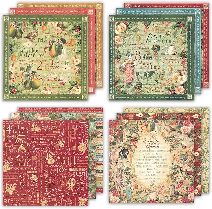 24 Sheets 12 Designs Scrapbook Paper Pad,6"×6” Single-Sided Decopodge Craft Cardstock Paper,Scrapbooking DIY Decorative Background Cardmaking Supplies.Carols