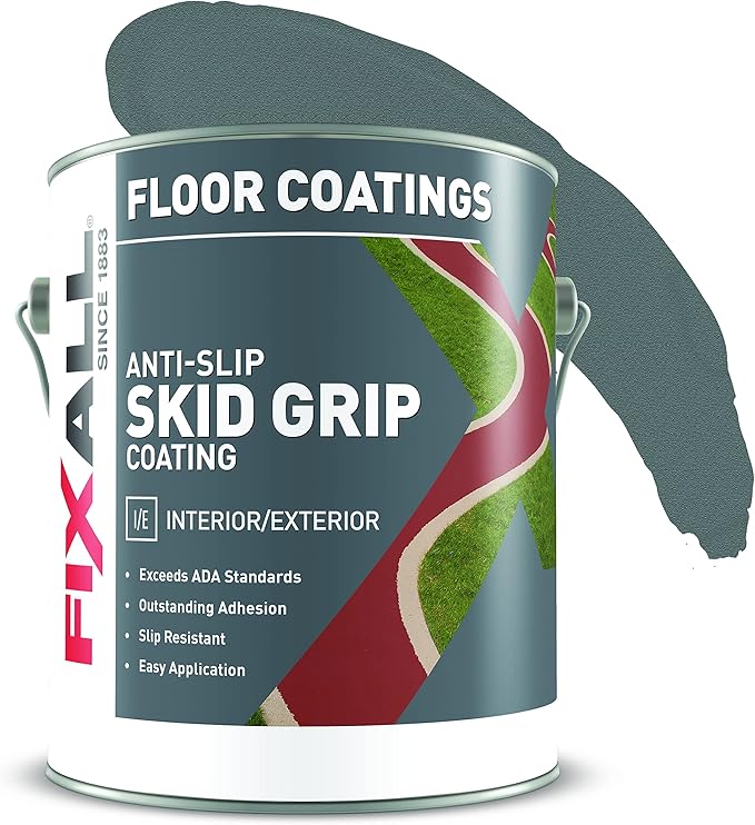 FIXALL Skid Grip Anti-Slip Coating, 1 Gallon, Slate, Exceeds ADA Standards, Ideal for Safety Areas, Slip-Resistant Pavement, Cement & Concrete Paint