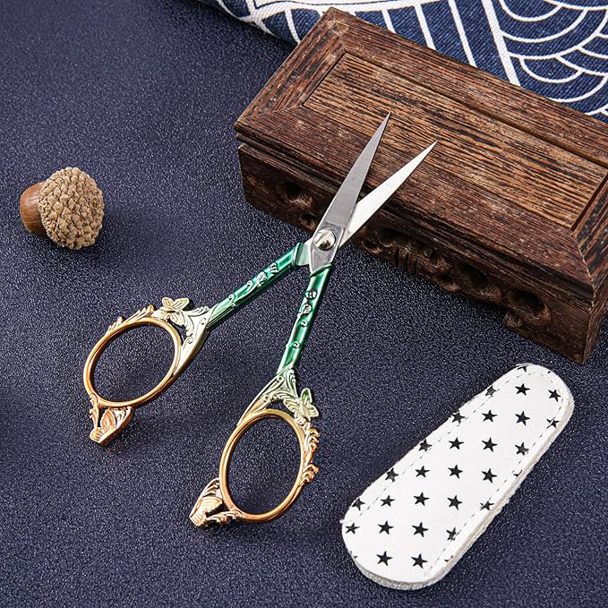 Premium Small Craft Scissors with Beautiful Butterfly Decos - Comfortable Handles and Sharp Tips for Crochet, Embroidery, and Sewing - Includes Protective Cover