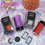 Renfio 2 Sizes Glitter, 2.11oz/60g Purple Glitter, Holographic Fine Glitter Mix Chunky Glitter for Crafts Sequins Valentines Resin Glitters PET Flakes for Nail Art Tumblers Slime - Laser Light Purple