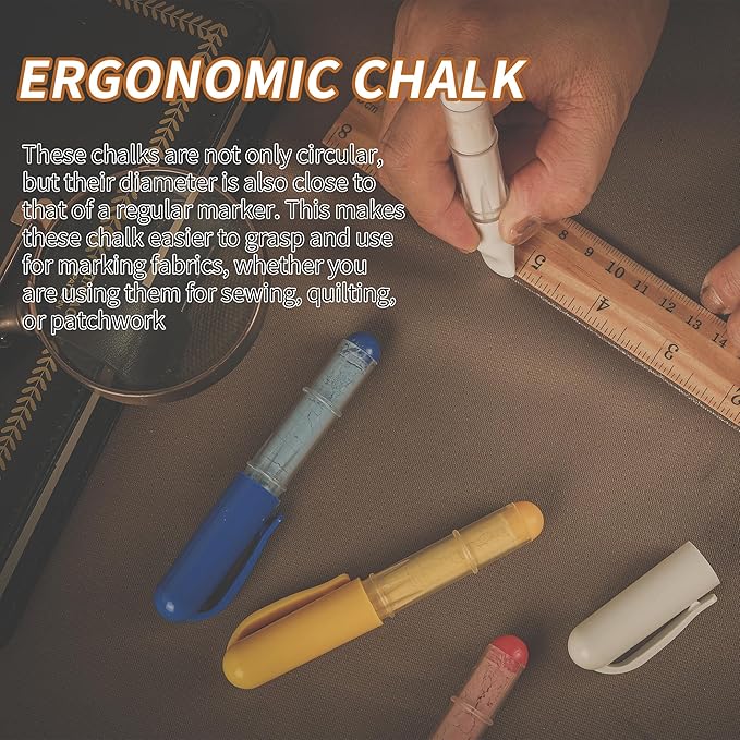 (2-pack) Fabric Chalk Markers -Erase Tailor’s Chalk for Quilting and Sewing - Compatible with Most Fabrics - With Dosing Wheel Technology, Red & White