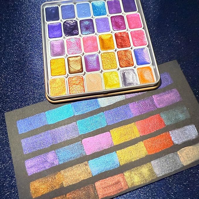 Mini Shifting Watercolor Paint Set, 30 Color Glitter Watercolor Painting Kit, Metallic Watercolor Paints, Solid Water Colors Paint Adult Set, Detail Paint Brush Included, for Artists
