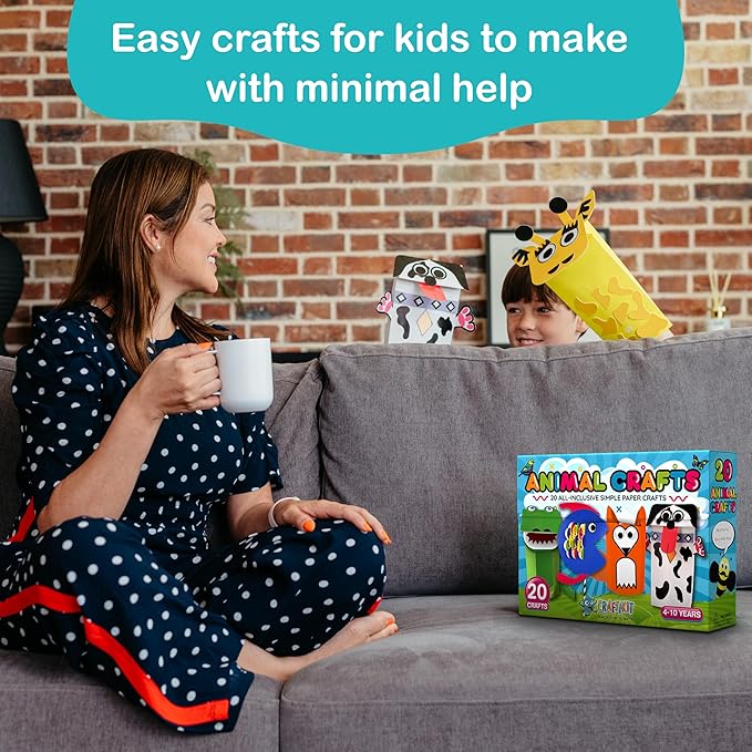 Craftikit® 20 Award-Winning Animal Toddler Arts and Crafts for Kids Ages 3-10 Years, All-Inclusive Animal Craft Kits, Fun Toddler Craft Box for Girls, Boys in Preschool