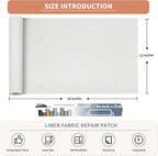 KING MOUNTAIN Fine Linen Repair Patches, Self-Adhesive Linen Fabric Patches, 12X40 inch Extra Size, Multi Color, Can be Used for Linen Sofa Repair and Linen Clothes Repair(12" x 40",White)
