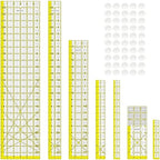 Acrylic Ruler 7 Piece Set, Non Slip Rings 50 Pieces, Quilting Rulers, Size (6"x24"), (2"x24"), (3"x18"), (3"x8"), (1.5"x12"), (1"x12"), (1"x6") (Yellow-7 Piece Set)