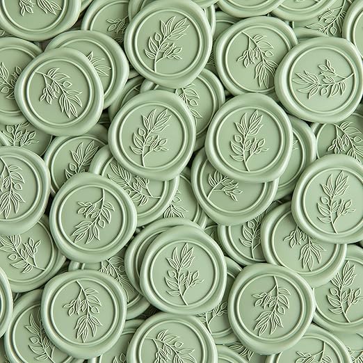 PONATIA Sage Green Wax Seal Stickers - 50 Pcs Self- Adhesive Wedding Invitation Seal Stickers, Perfect for Invitation Cards, Envelopes, Christmas Cards, Gift Wrapping, Party Menu Décor