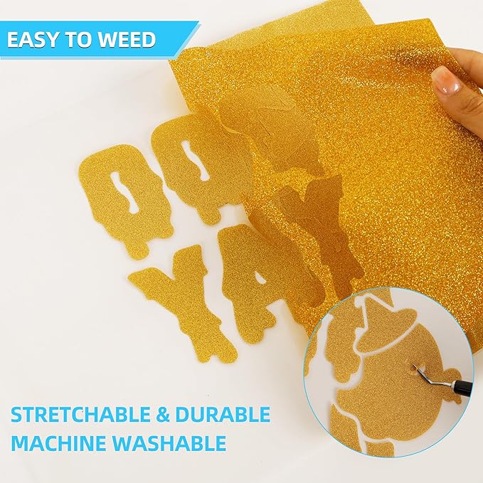 guangyintong HTV Heat Transfer Vinyl Bundle, 41 Pack 12" x 10" Iron on Vinyl for T-Shirt 31 Assorted Colors Clossy and Glitter HTV Vinyl for All Cutting Machine Easy to Cut & Weed