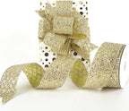 HUIHUANG Champagne Glitter Wired Ribbon for Christmas Tree 2.5 inch Champagne Gold Diamond Mesh Ribbon for Tree Decoration, Wreaths, Garland, Gift Wrapping, Bows Making, Home Decor -10 Yards