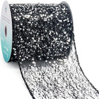 CT CRAFT LLC Sparkling Glitter Mesh Wired Ribbon 4" x 10 Yards Black for Christmas Home Decor Bow Gift Wrapping DIY Crafts Wreath
