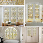 3D Stained Glass Window Privacy Film, Heat Control UV Blocking Static Cling Decorative Window Film for Bathroom,Front Door,Home Non Adhesive 16.9 x 39.3 inches Golden Filigree