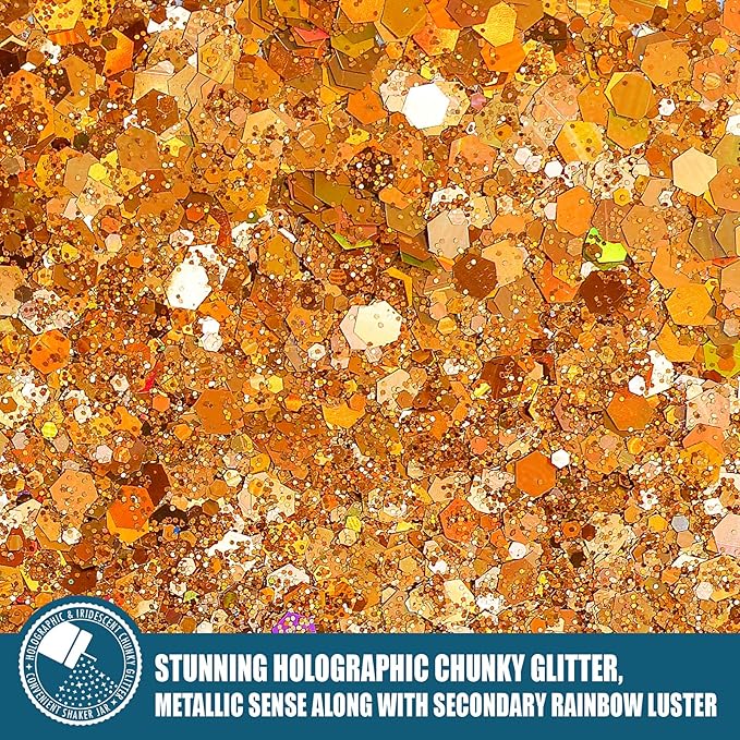Estanoite Holographic Chunky Glitter, 160G/5.64OZ Craft Glitter for Resin, Metallic Iridescent Chunky Glitter Sequin Flake, Cosmetic Glitter for Makeup Body Nail Face Eye, Glitter Tumbler (Autumn)