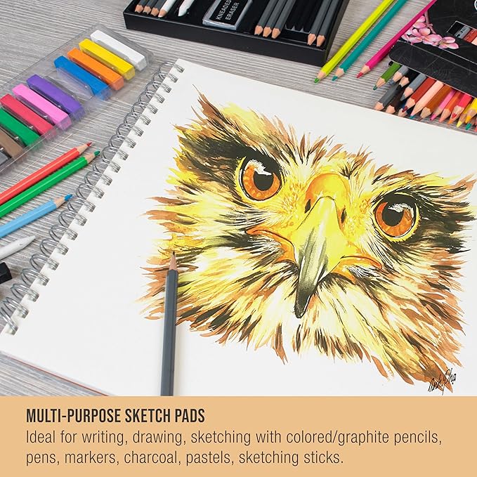 U.S. Art Supply 9"x12" Top Spiral Bound Sketch Book, 2 Pack, 100 Sheets Each, 60lb (100gsm), Acid-Free, Artist Sketchbook, Drawing Pad for Adults & Students