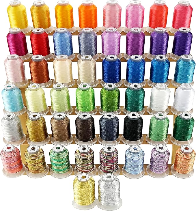 New brothread 50 Spools Embroidery Machine Thread Kit Including 40 Colors+8 Variegated Colors+2 Metallic Colors are Compatible with Janome Singer Pfaff Husqvarna Embroidery Sewing Machines