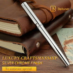 BEILUNER Luxury Silver Rollerball Pen, Stunning Bright Silver Chrome Finish,Noble and Elegant Designs,Schneider Ink Refill, Best Gift Pen for Men & Women, Professional, Executive Office, Fancy Pens