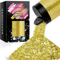 Estanoite Holographic Chunky Glitter, 160G/5.64OZ Craft Glitter for Resin, Metallic Iridescent Chunky Glitter Sequin Flake, Cosmetic Glitter for Makeup Body Nail Face Eye, Glitter Tumbler (Gold)