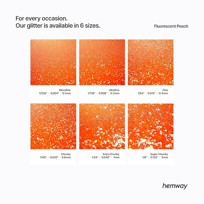 Hemway Polyurethane & Epoxy Resin Glitter 100g / 3.5oz Metallic Crystal Flake Additive for Flooring Jewelry Tumblers Glass Pigment - Fine (1/64" 0.015" 0.4mm) - Fluorescent Peach
