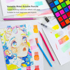 KALOUR Watercolor Pencils with Brush, 36 Colors, Blendable Wet or Dry, Ideal for Coloring Books and Art