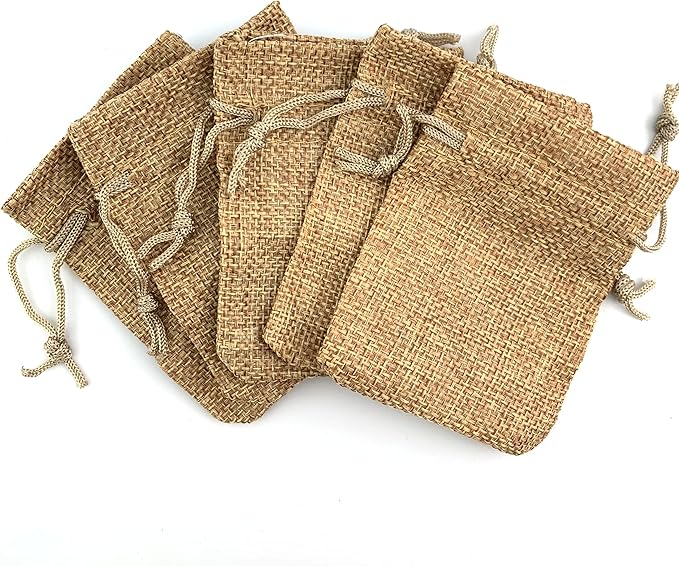 Palmhomee Pack Of 25 Burlap Gift Bags with Drawstring Linen Jewelry Pouches Wedding Hessian Jute Bags for Birthday Jewelry and Treat Pouches Party Wedding Favors Gift Art and DIY Craft (3.6x4.8 Inch, Brown)