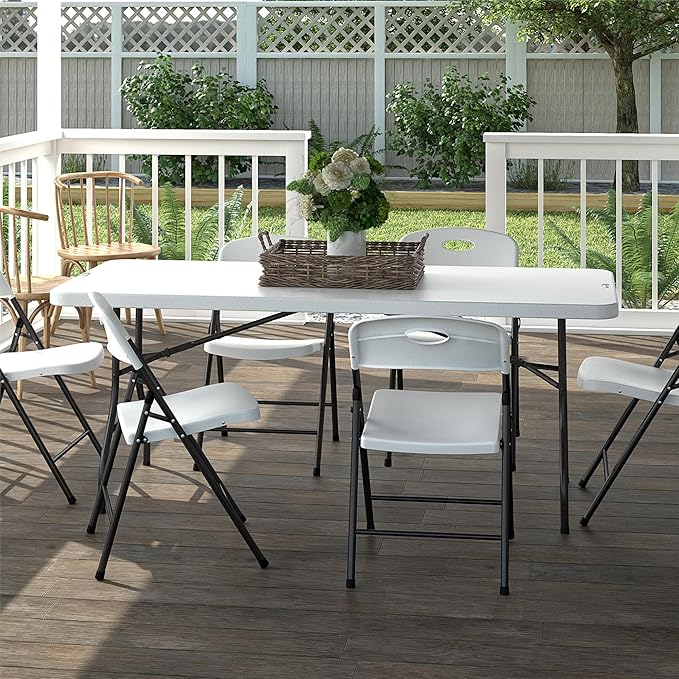 COSCO 6 Foot Blow Molded Folding Table, White