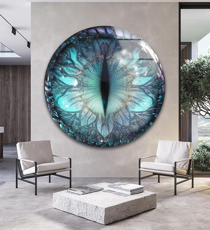 My Photostation.com 31.5''(80cm) Diameter Mystical Dragon Eye Round Glass Wall Art Tempered Glass Printing Wall Decor Large Wall Art Wall Hangings