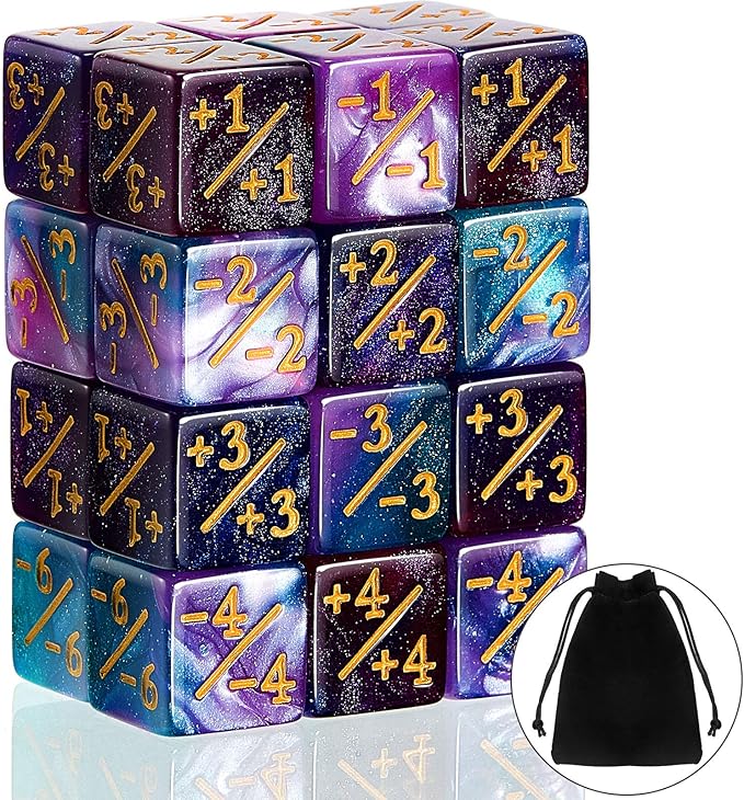 Sumind 24 Pcs Magic Life Counter Dice -1/+1 Counters Commander Buff Tokens 6 Sided Dice Loyalty Life Gifts Compatible with MTG CCG TCG Cards Gaming Accessory (Fresh Style)