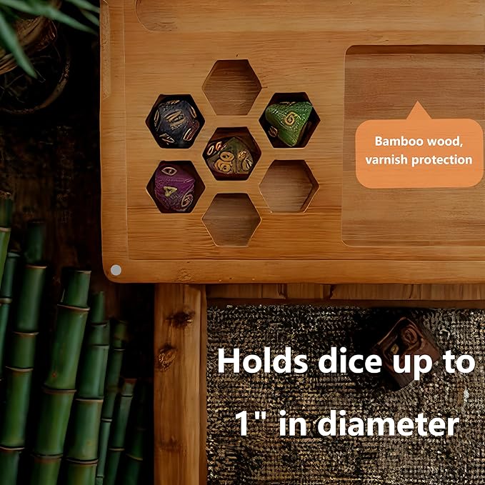 Bamboo Dice Box DND Dice Case 2 in 1 Dice Tray and Storage 7.5 x 7.5 Inch DND Dice Holder Dice Vault with Magnetic Lid Dice Rolling Tray Combined into One for RPG