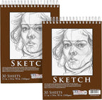 U.S. Art Supply 11”x14 Premium Heavy-Weight Paper Spiral Bound Sketch Book: 90 Pound (160gsm), 30-Sheet Drawing Pad (2 Pack)