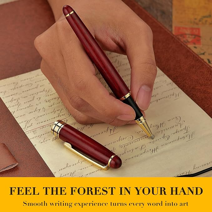 BEILUNER Luxury Wood Ballpoint Pen Writing Set,Rosewood-Elegant Fancy Nice Gift Pen Set for Signature Executive Business Office Fancy Nice Supplies - Christmas Gift Boxed with Extra Refills (Black)