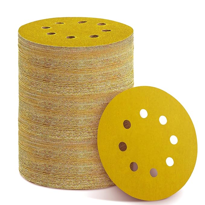 150PCS 800 Grit Gold Sanding Discs, 5-Inch 8-Hole Sandpaper for Random Orbital Sander, for Automotive or Woodworking