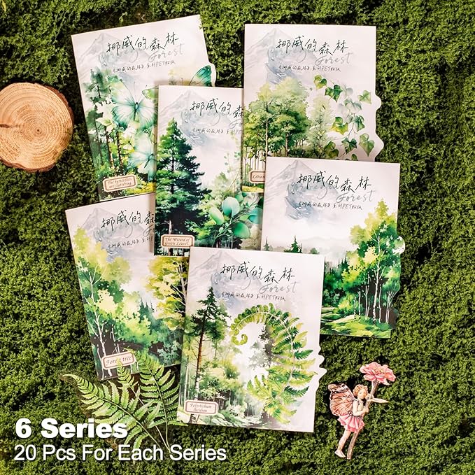 120Pcs Forest PET Scrapbook Stickers Botanical Designs for Scrapbooking Waterproof Journaling Supplies Junk Journal Ephemera with Storage Organizer