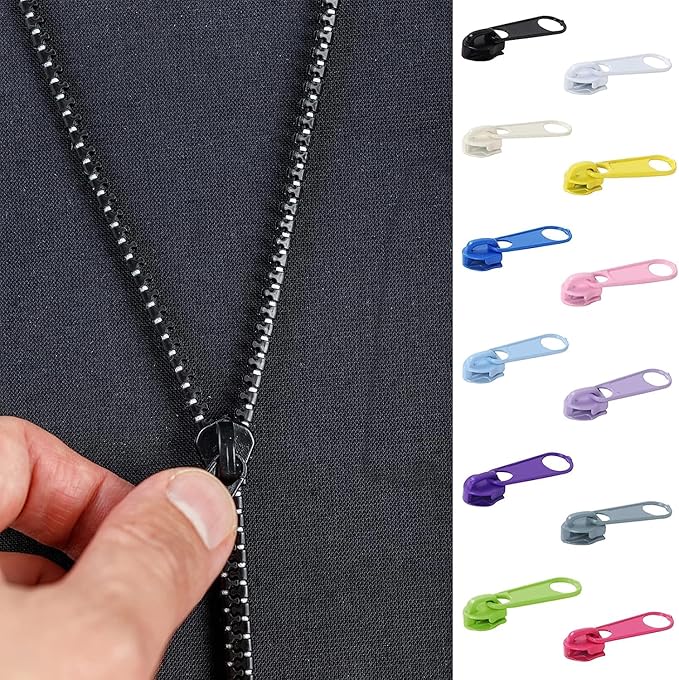 DOITEM 96Pcs Zipper Repair Kit - 3# Zipper Pull Rescue Kit (12 Colors) for Clothing Jackets, Purses, Luggage, Backpacks