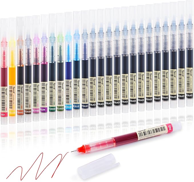 RIANCY Liquid Ink Rollerball Gel Pens, 0.5mm Extra Fine Point Tip, 24ct Assorted Colors, Smooth Writing No Smear No Bleed, Vibrant for Journaling, Drawing, Sketching, School Notes & Art Supplies