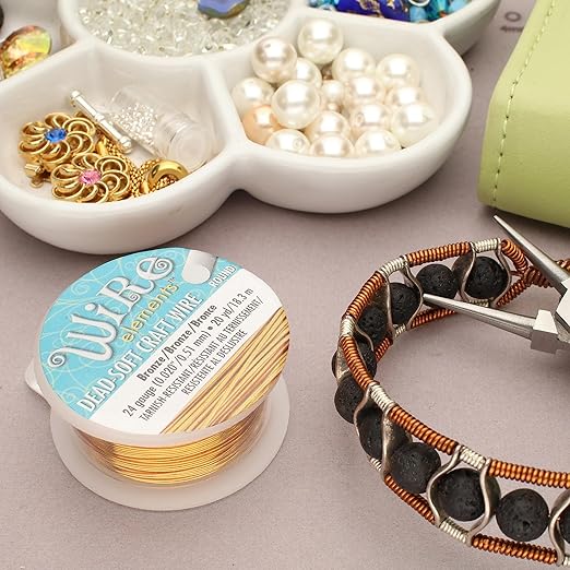 The Beadsmith Wire Elements Craft Wire – Tarnish Resistant, Soft Temper, Round, Bronze Color – 0.51mm, 24 Gauge, 20 Yard Spool – Jewelry Making, Wire Wrapping, Floral, & Other DIY Crafts