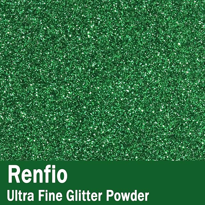 Renfio Ultra Fine Glitter Powder Metallic Resin Glitter 2.11 Oz (60g) PET Flakes Crafts Sequins 1/128" Green Glitter Epoxy Chips Flakes for Tumblers Slime Christmas Decorations - Grass Green