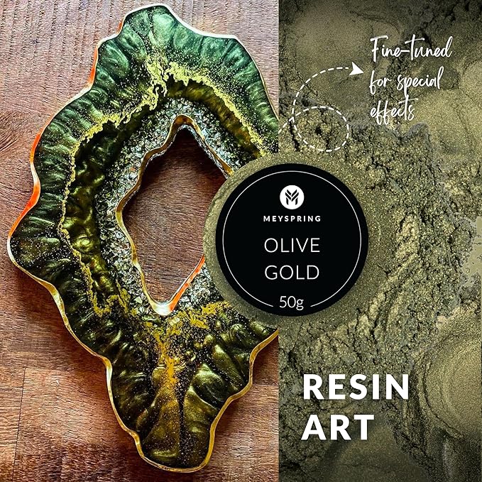 MEYSPRING Olive Gold Epoxy Resin Green Pigment - 50 Grams - Green Mica Powder for Epoxy Resin, UV Resin and Resin Art - Color Shifting Pigment