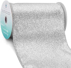 CT CRAFT LLC Glitter Wired Ribbon 6" x 10 Yards Silver for Christmas Home Decor Bow Gift Wrapping DIY Crafts Wreath