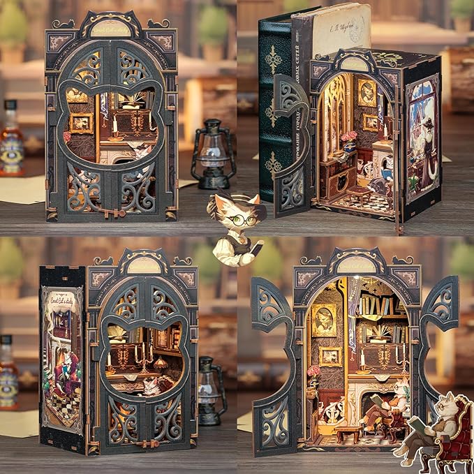 CUTEBEE Book Nook Kit - DIY Miniature House Kit for Adults and Teens, Dollhouse Booknook Tiny House Model Build Bookshelf Decor, Gifts for Family, Friends