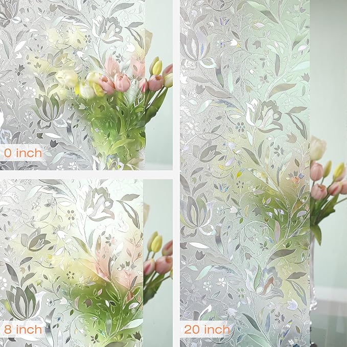 Hilarious Privacy Window Film, Tulip Window Vinyl, Stained Glass Static Stickers, 3D Decorations for Glass Windows, Removable Window Covering, Adhesive-Free Stickers (11.8'' x 78.7'')